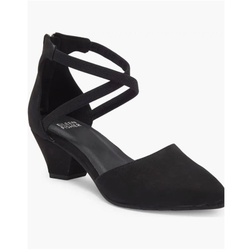 Eileen Fisher Jilly Black Nubuck Leather Block Heel Ankle Strap Pumps Size 7 - Picture 8 of 8
